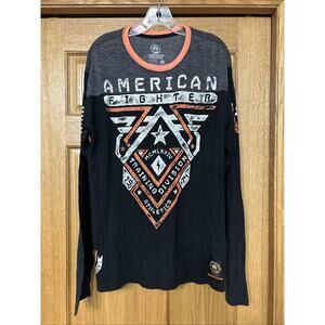 American Fighter Men's Long Sleeve Graphic TShirt Black Gray & Orange Buckle XL